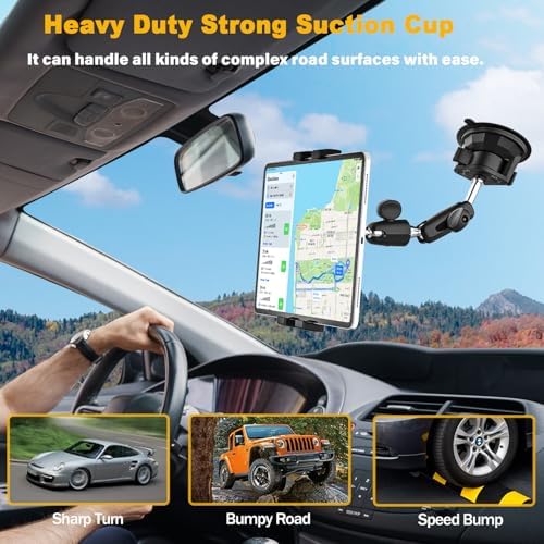 Heavy-Duty Suction Tablet Mount for Cars – Universal Dashboard Holder with Strong Suction for i Pad Pro, Galaxy Tab & More – Adjustable Arm for Optimal Viewing & Secure Fit – Perfect for Safe Navigation & Hands-Free Use