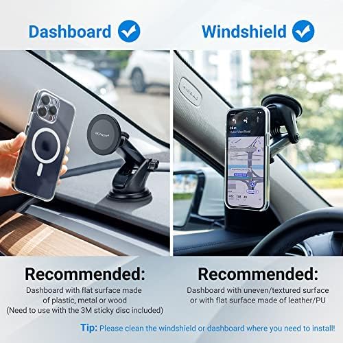 Magnetic Phone Holder for Cars – PROfezzion Suction Cup & Vent Clip Combo for i Phone 16/15/14/13 Pro Max & All Smartphones – Seamless Mag Safe Compatibility & Durable Aluminum Design – Enhanced Grip for Safe Navigation and Hands-Free Calls