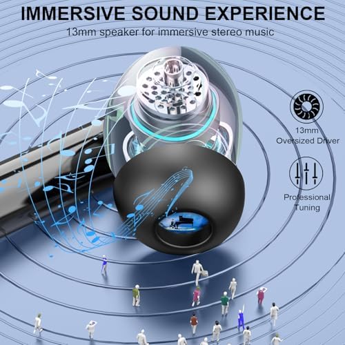 Revolutionary Bluetooth 5.4 Wireless Earbuds – Immersive Deep Bass Audio, 48-Hour Extended Playtime, Superior ENC Noise Cancellation – IP7 Waterproof In-Ear Headphones with Four Microphones for Exceptional Call Clarity – Ideal for Active Lifestyles and Everyday Use