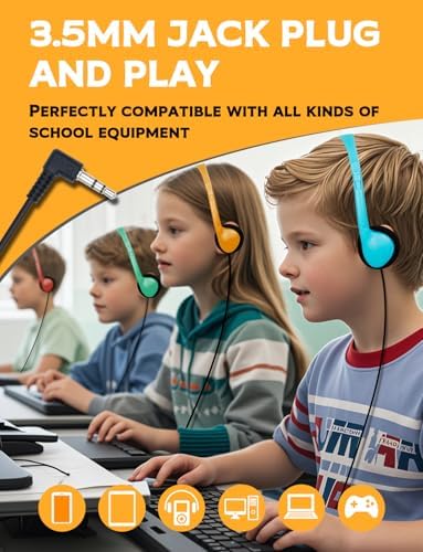 Classroom-Ready Wired On-Ear Headphones for Kids – 25-Pack with 3.5 mm Jack for Exceptional Sound Clarity – Ideal for Engaging Online Learning, Durable and Comfortable for All-Day Use in Educational Environments