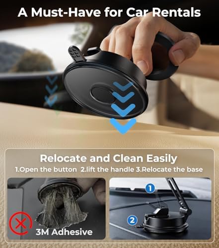 Mag Safe-Compatible Vacuum Suction Car Phone Holder – Versatile Magnetic Mount with Aerospace Alloy Arm for Tesla, Gym, Shower, and Smooth Surfaces – Secure Dashboard/Windshield Screen Solution for i Phone – 360-Degree Rotation for Optimal Viewing Angles and Hands-Free Safety