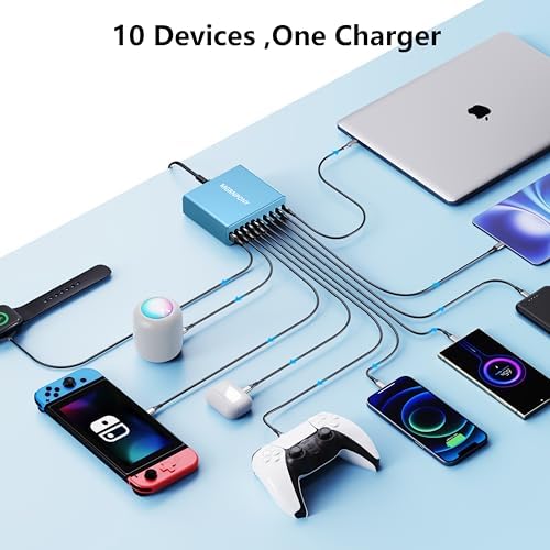Power Up Like Never Before: 320 W Multi-Device USB C Charger Block with 10 Ports – Ga N III Fast Charging Station for Laptops, Tablets & Smartphones – Perfect for Mac Book Pro/Air, DELL, i Pad, i Phone, Samsung Galaxy – Ultimate Compatibility & Safety Features