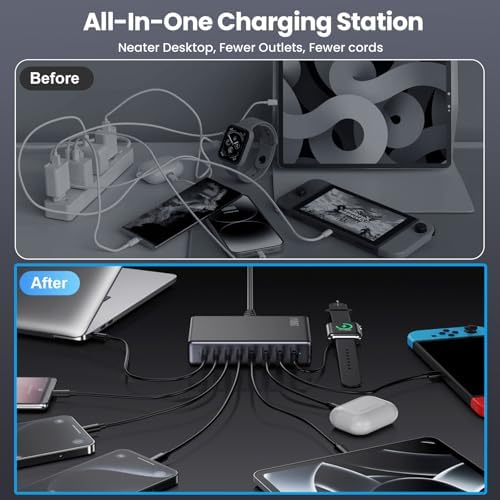 200 W Ga N IV USB-C Charging Hub: 8-Port Fast Charging Station with PD 65 W for Laptops, i Phones, i Pads, and Steam Deck – Compact & Efficient Power Adapter in Striking Red for Ultimate Device Versatility