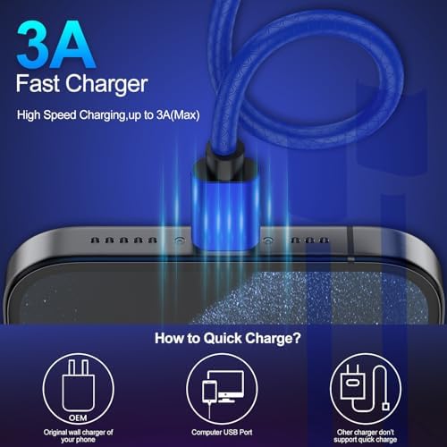 10 ft USB Type C Cable 3-Pack – Durable Fast Charger with TPE Construction for Samsung Galaxy S10/S9/S8 Plus and Note Series – Extra Long USB A 2.0 to USB-C Cord for Efficient Charging and Data Transfer – Navy Blue