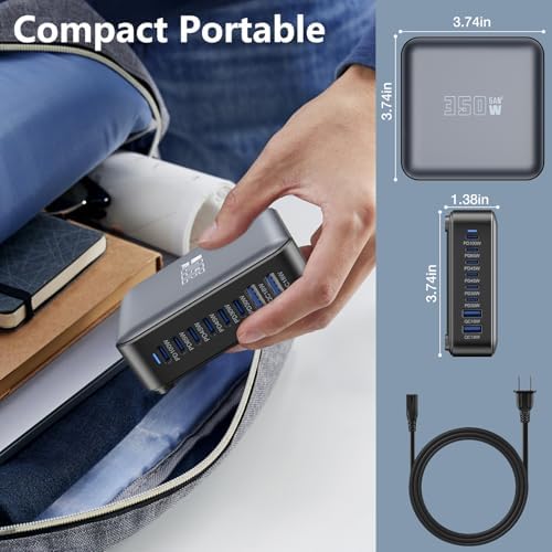 350 W 8-Port USB Fast Charging Station | Multi-Device Charger Block with PD 100 W for Rapid Power Delivery | Universal Compatibility for i Phone, Android, Tablets & More | Compact Design for Home, Office & Travel | Safe Charging with Overcharge Protection