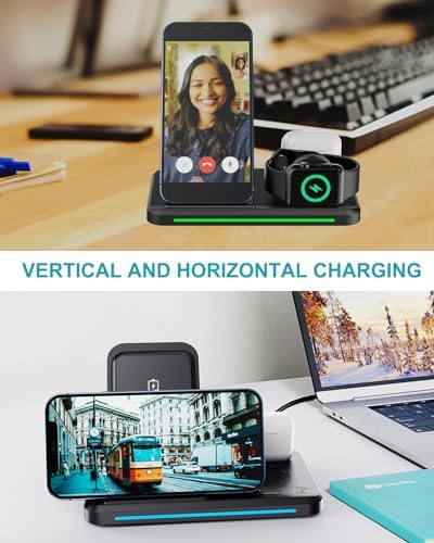 Foldable 3-in-1 Wireless Charging Station for i Phone 16/15/14/13/12/11, Apple Watch, and Air Pods – Fast Charging with Night Light – Versatile and Portable Charging Hub for Apple Devices (Black)