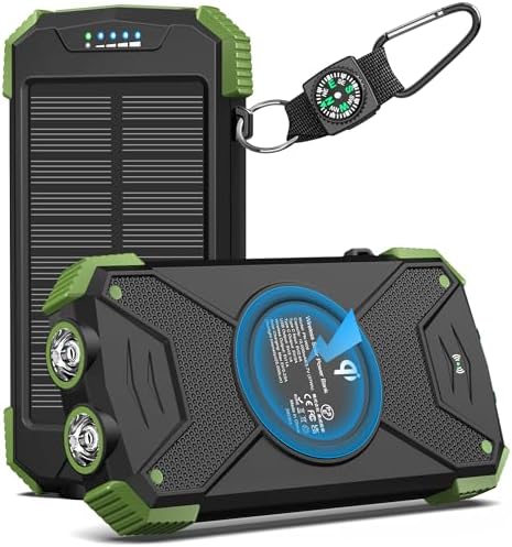 Ultimate BLAVOR Solar Charger Power Bank – 10,000 m Ah Portable Wireless Battery Pack with 20 W Fast Charging, USB-C Compatibility, Solar Panel for Sustainable Energy, and Dual Flashlight for Outdoor Adventures – Essential Gear for Campers and Hikers