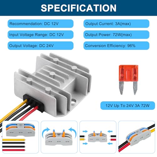 Ultimate 24 V 145 W DC-DC Voltage Regulator – Versatile Step Down/Up Converter (9 V-40 V to 24 V, 6 A) – Durable Waterproof Power Supply for Enhanced Golf Cart Performance and Accessory Compatibility
