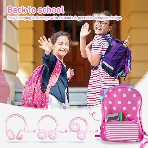 Vibrant LED Bluetooth Headphones for Kids – Lightweight, Hearing-Safe Design with Adjustable Volume Limits, Built-in Microphone, and Ultimate Comfort for School, Travel, and Home – Compatible with Tablets and Smartphones