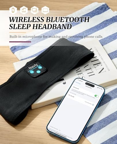 Navly Ultra-Comfort Bluetooth Sleep Headband – Innovative Wireless Headphones with Ultra-Thin Speakers for Effortless Relaxation, Yoga, and Fitness – Ideal Gift for Men & Women Seeking Versatile Comfort and Quality Sound Experience