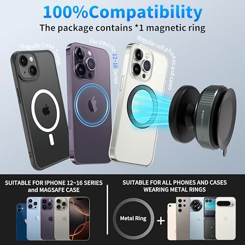Ultra-Strong Magnetic Car Phone Holder with Vacuum Suction for Any Smooth Surface – 360° Rotating MagSafe-Compatible Phone Mount for iPhone/Android, Dashboard Windshield Car Accessories. Black – Enhanced Compatibility and Speed