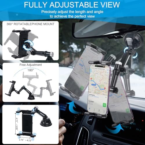 Versatile 5-in-1 Car Phone Holder: Premium Dashboard & Windshield Mount for i Phone 15/14/13 Pro Max, Samsung Z Fold 5/4, and All Smartphones – Enhanced Stability with Adjustable Angles for Safe, Convenient Driving and Navigation Experience