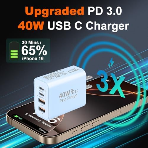 Ultimate 40 W Multiport USB-C Fast Charger – High-Efficiency 4-Port Power Adapter with Quick Charge 3.0 & Power Delivery for Super-Fast Device Charging – Sleek, Portable Design Perfect for Travel – Convenient 2-Pack for Enhanced Versatility and Easy Charging on the Go