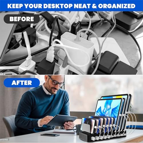 Ultimate 10-Port USB Charging Hub with 100 W Power Output and Adjustable Dividers – Fast Type-C 3 A Multi-Device Charging Station for Home and Office Organization – Enhance Efficiency and Declutter Your Workspace