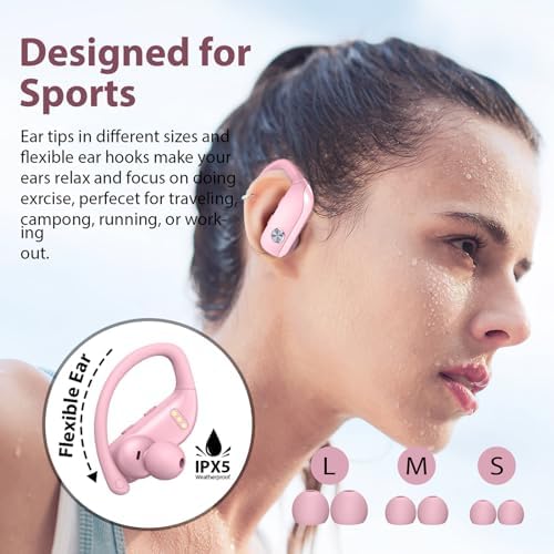 BMANI Bluetooth Wireless Earbuds – 48-Hour Playback Sport Headphones with LED Battery Display, Over-Ear Design & Secure Earhooks, Perfect for Active Lifestyles and Hands-Free Calls, Enhanced Compatibility for Seamless Device Pairing – Ideal for Workouts and Daily Commutes