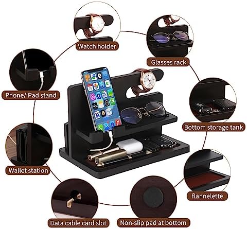 Sustainable Wood Charging Dock & Bedside Organizer: Chic Multi-Device Station for Men – Fast Charging Hub for Phones, Smartwatches, Keys, and Wallets – Perfect Gift Idea for Anniversary, Birthday, or Special Occasions – Modern Black Finish Enhances Any Bedroom or Office Decor