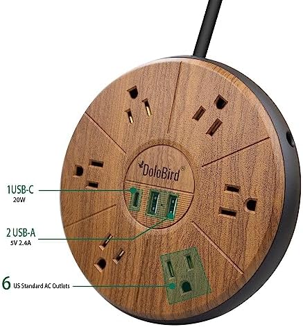 High-Power Surge Protector Power Strip with 6 AC Outlets and 20 W USB-C Fast Charging – Ideal for Home, Office, and Dorm Room Use with Circuit Breaker Safety Feature and Wide Outlet Spacing for Optimal Device Compatibility