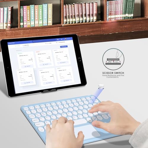 Ultra-Slim 10-Inch Wireless Bluetooth Keyboard with Touchpad – Rechargeable & Portable Universal Keyboard for i OS, Android & Windows Devices – Effortless Typing on the Go in Sleek White Finish