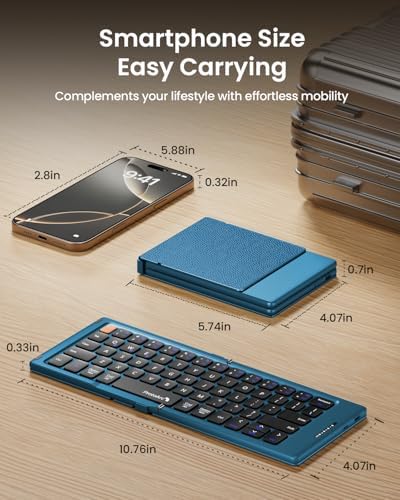 Proto Arc Portable Bluetooth Foldable Keyboard – Travel-Friendly Compact Design with PU Leather Cover for i Pad, i Phone, and Tablets – Rechargeable Wireless Mini Keyboard for Effortless Typing on the Go – Gray