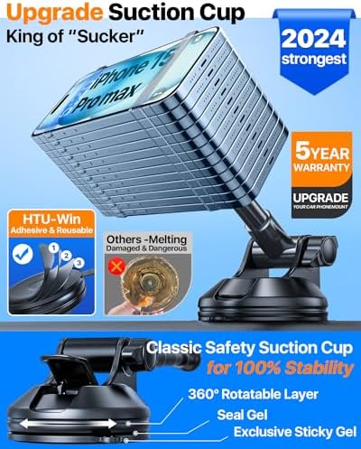 2025 Enhanced Mag Safe Car Phone Mount – 80 LBS Ultimate Suction Power & Military-Grade Strength for i Phone 16, 15, 14 Pro Max & Mini – 360° Rotatable Magnetic Holder for Secure Dashboard & Windshield Use – Effortless Navigation & Hands-Free Communication