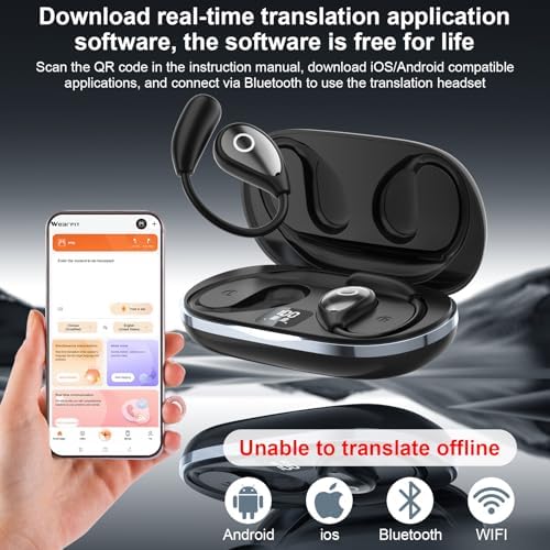 Revolutionary 138-Language Real-Time Translation Earbuds – Ultimate Bluetooth Device for Effortless Global Communication – Lightweight Ergonomic Design for All-Day Comfort – Swift Voice Recognition & Enhanced Speed for Accurate Translations – Your Essential Multilingual Companion for Seamless Interactions – Perfectly Compatible with i OS & Android for On-the-Go Professionals and Travelers