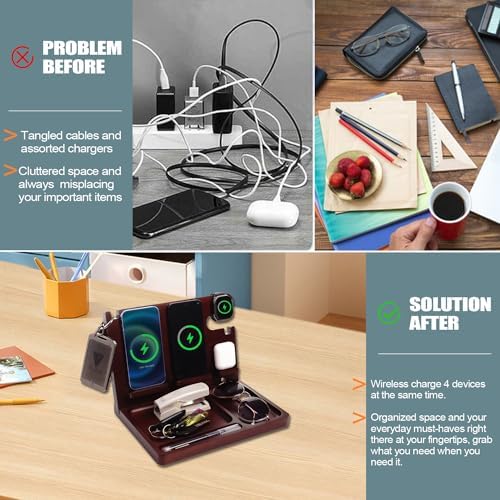 Eco-Friendly Wood Phone Docking Station with Dual 27 W Fast Charging for i Phone, Samsung, Apple Watch & Air Pods – Stylish Nightstand Organizer and Ideal Gift for Men and Women on Birthdays or Anniversaries