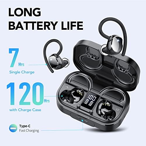 Unleash Your Sound with KT1 Bluetooth Earbuds: 120 Hours of Playtime, IPX7 Waterproof, Deep Bass 2.0 for Ultimate Sports Performance, Secure Earhooks for Active Lifestyles, Smart Digital Display for Battery Monitoring, Enhanced Device Compatibility – Perfect for Running, Gym Workouts, and Everyday Use