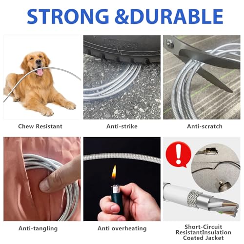 Revolutionize Your Charging Routine with the MFi Certified 6.6 ft Chew-Proof Metal Braided Lightning Cable – Durable Stainless Steel Design for Fast Charging & Data Sync with Apple Devices, Enhanced Safety Features for Everyday Use