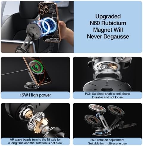 Revolutionary 15 W Magnetic Wireless Car Charger Mount – Adjustable Fast Charging Holder for i Phone 12-16 | Sleek, Foldable Design for Optimal Viewing | Ideal Gift for Tech-Savvy Drivers | Enhanced Mag Safe Compatibility & Travel-Friendly Convenience