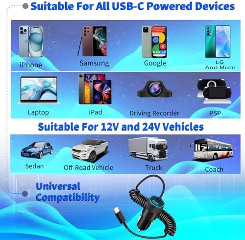 Braveridge 66 W Dual Port USB-C Car Charger for i Phone 16 – MFi Certified Fast Charging with Type-C Braided Cable – Enhanced Compatibility for i Phone 16/16 Pro Max/15/15 Pro/i Pad – Ideal for Road Trips and On-the-Go Power Solutions