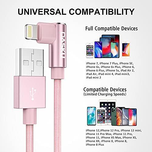 Dasku 3 FT 90-Degree USB C to Lightning Charging Cable – Fast 20 W Nylon Braided Cord for i Phone 14/13/Pro/12/Max/11/XS/XR/8/Plus – Ultimate Durability & Efficient Data Sync for Tight Spaces