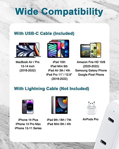 Advanced Dual-Port USB-C Charger for Mac Book Air/Pro (13-16 inch) & i Pad Pro/Air/Mini – 67 W Power Adapter with 6.6 FT Cable – Ultra-Fast Charging for M1, M2, M3 Chips – Universal Compatibility for All USB-C Devices – Enhanced Safety Features with Soft LED Indicator – Perfect for Travel and Versatile Use