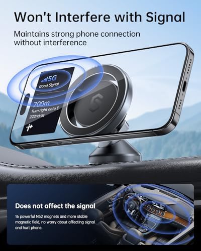 SYNCWIRE 360° Magnetic Car Mount for i Phone & Samsung – Effortless Dashboard Installation with Strong Adhesion – Secure Phone Holder for Safe Navigation and Streaming – Sleek Design for Modern Vehicles – Enhanced Mag Safe Compatibility