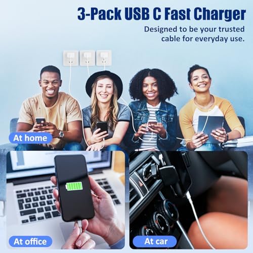 High-Speed Charging Essentials: i Phone 16/15 Charger 3-Pack with 20 W USB-C Power Adapters – Includes 3 Versatile Wall Cables (3, 6, & 10 FT) for i Phone 16/15 Series, i Pad Pro, Air Pods, and Samsung Devices – Unmatched Power Delivery and Durability for On-the-Go Convenience