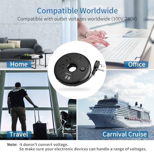 Compact Travel Power Strip – NTONPOWER 3 Outlets & 3 USB Ports (1 USB-C) for Effortless Charging on Cruises, Hotels & Home – 3 ft Short Extension Cord, Lightweight & Cruise Approved for Seamless Device Connectivity – Essential Travel Accessory for Adventurers & Tech Enthusiasts