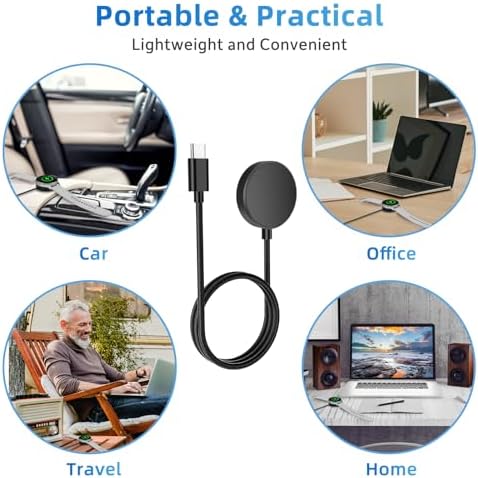 Efficient USB C Charger for Samsung Galaxy Watch Series – Premium Nylon Cables for Galaxy Watch 7/6/5/4/3/Active 2 – Rapid Charging with Advanced Safety Features for Everyday Use and Travel Convenience