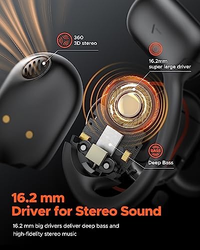 Experience Limitless Sound with truefree O1 Open Ear Headphones – Bluetooth 5.3 Wireless Earbuds Featuring 16.2 mm Drivers for Immersive Stereo, Noise-Cancellation Mic for Crystal-Clear Calls, 45 Hours Playtime, Perfect for Active Lifestyles and Sports Enthusiasts