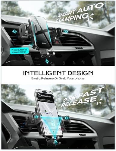 CHGeek 15 W Wireless Car Charger & Auto-Clamping Phone Holder – Fast Charging Air Vent Mount for i Phone 16/15/14/13/12 & Samsung S24/S23/S22 – Secure, Stylish, and Universal Compatibility for Safer Driving