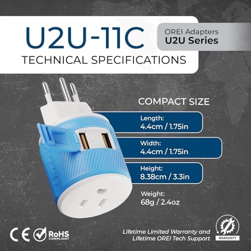 OREI Switzerland Travel Plug Adapter with Dual USB Ports – Ultimate Type J Charging Solution for USA Devices – Fast, Efficient Power for i Phones, Laptops, Tablets & More – Essential Travel Accessory for Hassle-Free Connectivity