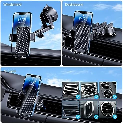 Military-Grade Car Phone Holder: 3-in-1 Dashboard & Windshield Mount for i Phone & Android – Secure, Hands-Free Navigation with Versatile Positioning and Effortless Installation for Enhanced Driving Safety