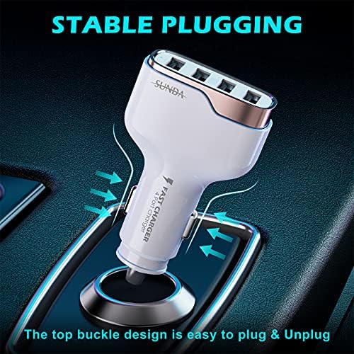 Experience Rapid Roadside Charging with SUNDA 120 W USB C Fast Car Charger – 4-Port Adapter Featuring Dual Type C PD60 W/PPS60 W for i Phone 16/15 Pro/Max/14 & Samsung Galaxy S24, Plus Dual USB-A 30 W QC3.0 for All Android Devices – Compact, Durable, and Universally Compatible for Effortless Multi-Device Charging on the Go