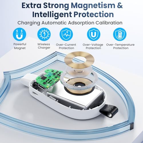 Ultra-Compact Magnetic Wireless Charger for Apple Watch & i Phone – 1600 m Ah Keychain Emergency Power Bank for Seamless Charging on the Go – Compatible with i Watch 9/8/Ultra/7/6/SE/5/4/3 & i Phone 5-14 Series (Sleek Black) – Ideal for Travelers and Professionals