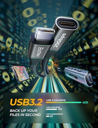 Maximize Your Connectivity with AINOPE 10 FT USB C Extension Cable – 20 Gbps Data Transfer & 240 W Charging Power, Ideal for i Phone 16 Pro Max, PSVR2, Mac Book Air M2 Pro, and More – Stylish Blue Design for Enhanced Flexibility and Performance