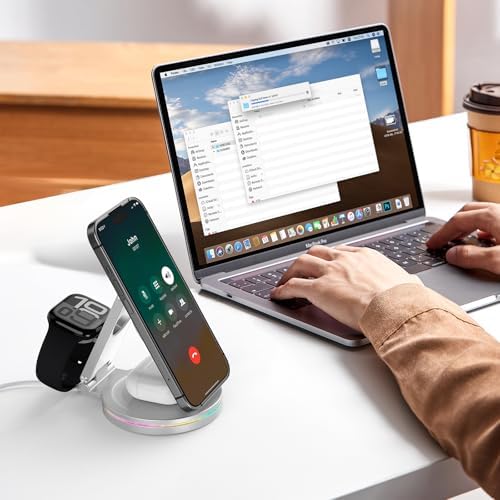 Revolutionary 3-in-1 Wireless Charger Hub for i Phone, Apple Watch & Air Pods – 10 W Fast Charging, 360-Degree Rotating Zinc Alloy Design, Foldable & Magnetic for Ultimate Convenience and Compatibility with i Phone 12-16 Series