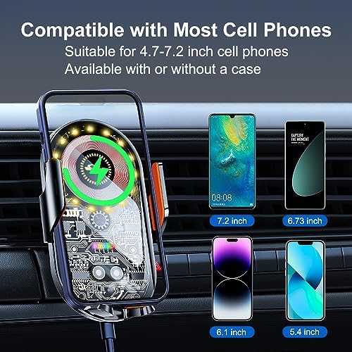 15 W Qi Fast Wireless Car Charger Mount with Auto Clamp – Universal Phone Holder for 4.7-7.2 Inch Devices – Effortless Charging & Enhanced Compatibility for i Phone and Samsung Users