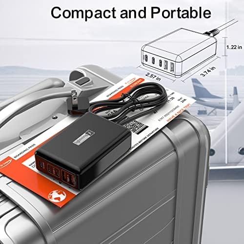 100 W USB-C 5-Port Charging Hub: Premium Fast Charger for i Phone, i Pad, Mac Book & Samsung – Compact Travel Power Station with Flat Plug Design for Space-Saving Efficiency and Universal Device Compatibility