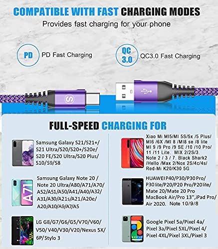 sweguard 3.1 A Fast Charging USB Type C Cable – 2 Pack 6.6 ft Nylon Braided Charger for Samsung Galaxy, LG, Moto, PS5 – Durable, Tangle-Free, High-Speed Data Sync – Ultimate Compatibility and Convenience in Pink