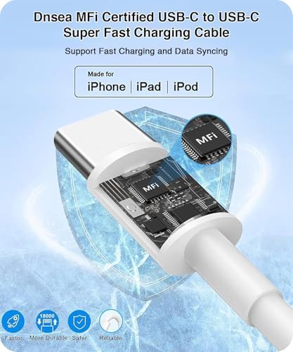 i Phone 16 Dual Charging Solution – MFi Certified 20 W USB-C Fast Charge Block with 6 ft Cable for i Phone 15/16 and i Pad Pro/Air/Mini – Ultimate Home & Travel Power Accessory for Effortless Device Charging
