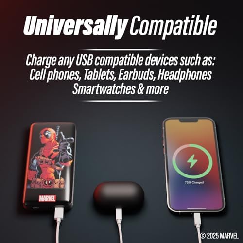 Marvel Deadpool 10,000 m Ah Power Bank – Stylish Portable Charger for All Devices, Quick USB Charging for Marvel Fans – Perfect Gift for Men, Women, and Teens Who Love Deadpool – Ultimate Convenience with Enhanced Compatibility and Speed