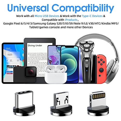Revolutionary 3-in-1 Magnetic Phone Charger Set – 5-Pack Rotating Nylon Braided Cables with LED Indicators, Perfect for Micro-USB, USB C, and i-Devices – Ultimate Durability and Versatile Charging Solution in Sleek Black